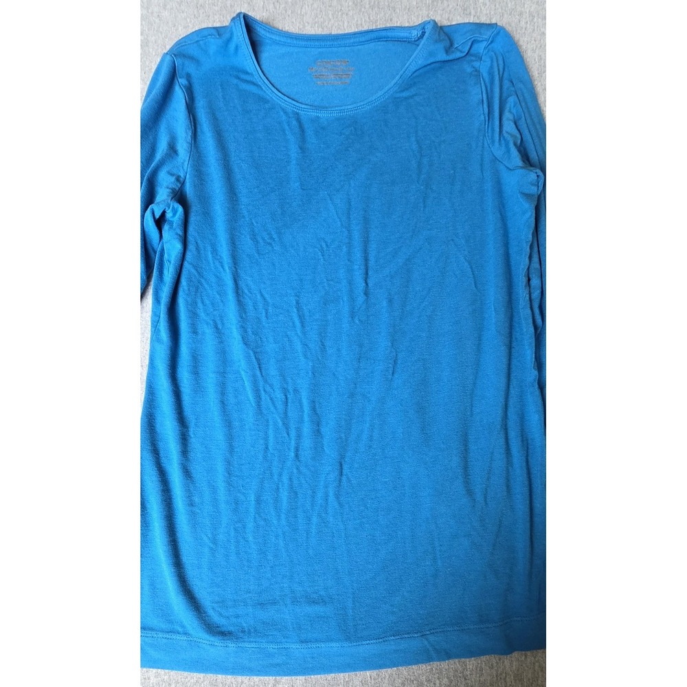 Chicos The Ultimate Tee Womens Size 0 Solid Long Sleeve Back Buttons Aqua Blue